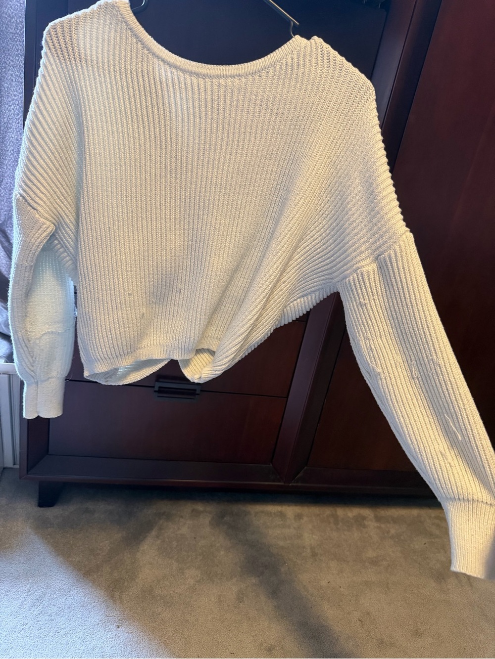 SHEIN Cream Ribbed Crewneck Sweater
